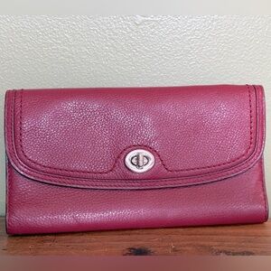 COACH PARK LEATHER TURNLOCK SLIM ENVELOPE WALLET CRIMSON RED WITH PLACE CARD
